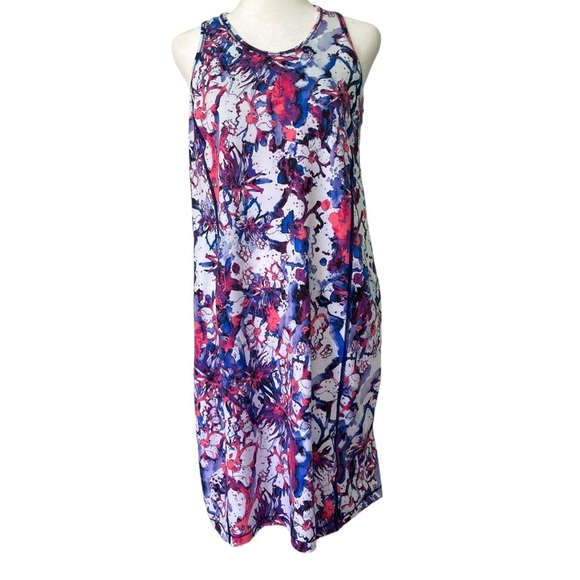 Title Nine Splatter Floral Print Cut Out Back Athletic Dress Shelf Bra (Size M) - Picture 1 of 10